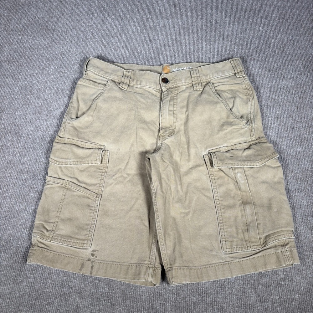 Carhartt Cargo Shorts Mens 30 Tan Canvas Rugged Flex Rigby Distressed Workwear‎